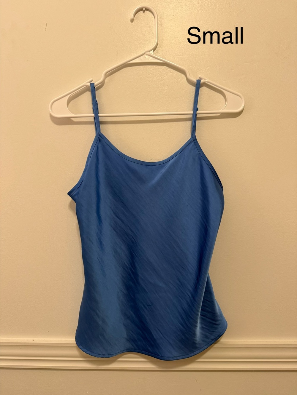 Blue Satin Spaghetti Strap Cami Tank Top - Small